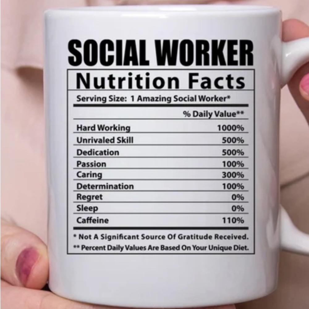 Funny Social Worker Nutritional Facts White Coffee Mug 11oz
